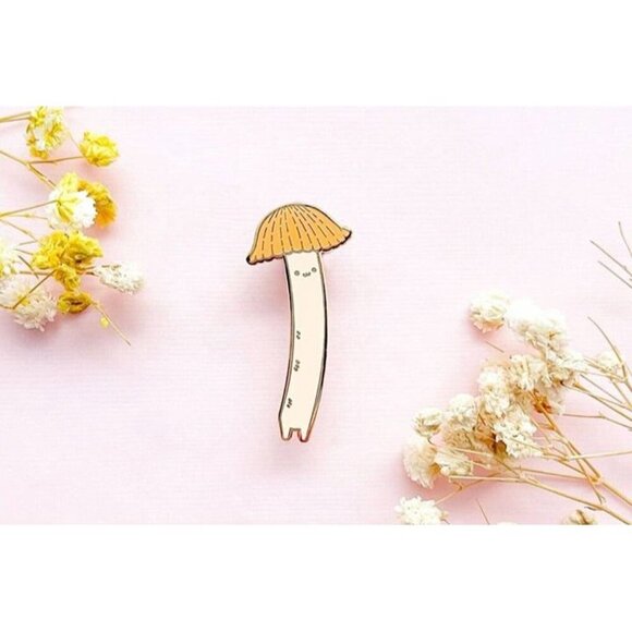 Chibi Orange Bonnet Mushroom Enamel Pin - Gold Plated Kawaii Jewelry & Brooch - Picture 9 of 9
